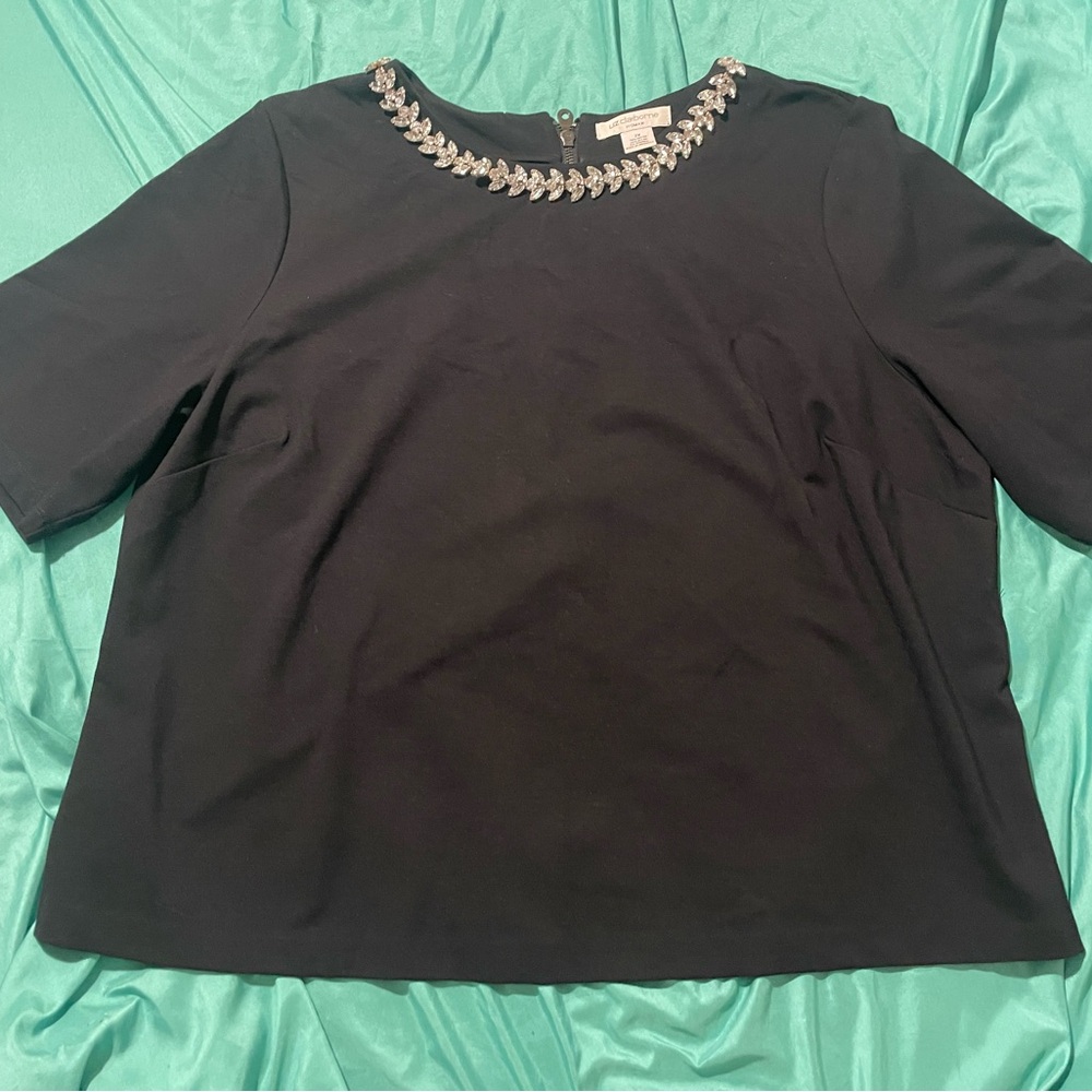 Liz Claiborne Black Top with Embellished Neckline